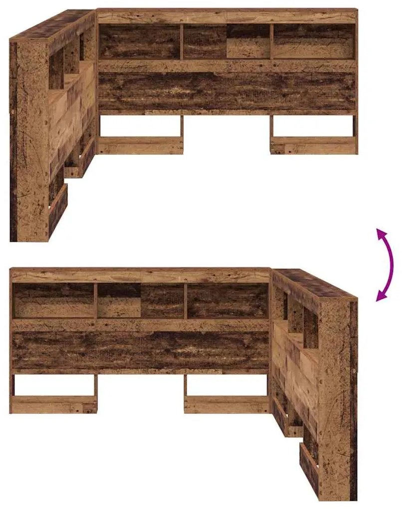 Tároló fejtámla polcokkal fejtámlával Régi fa 150 cm Faanyag