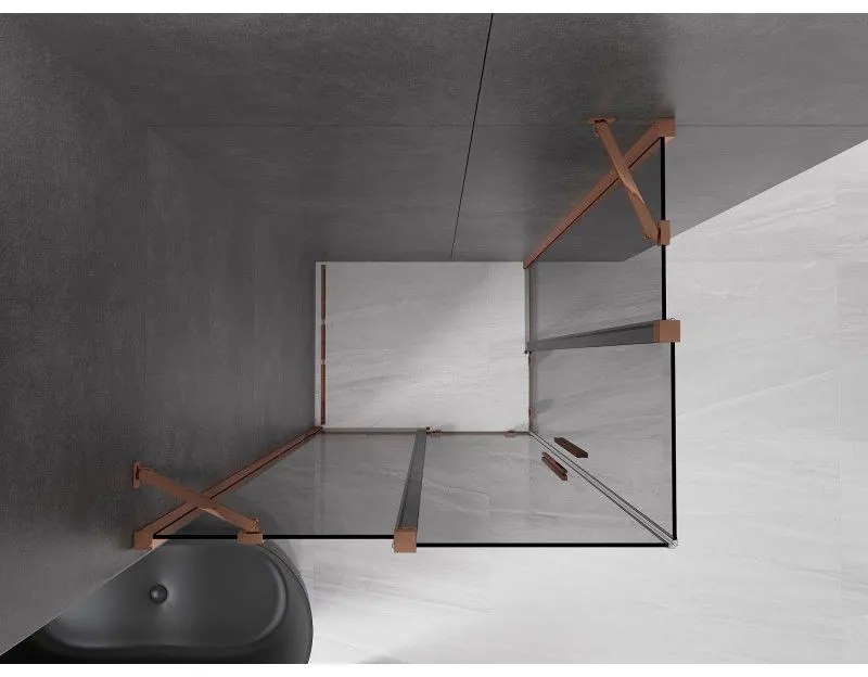 Mexen Velar Duo, zuhanykabin tolóajtóval 90 x 80 cm, 8mm szürke üveg, rózsaszín arany, 871-090-080-42-60