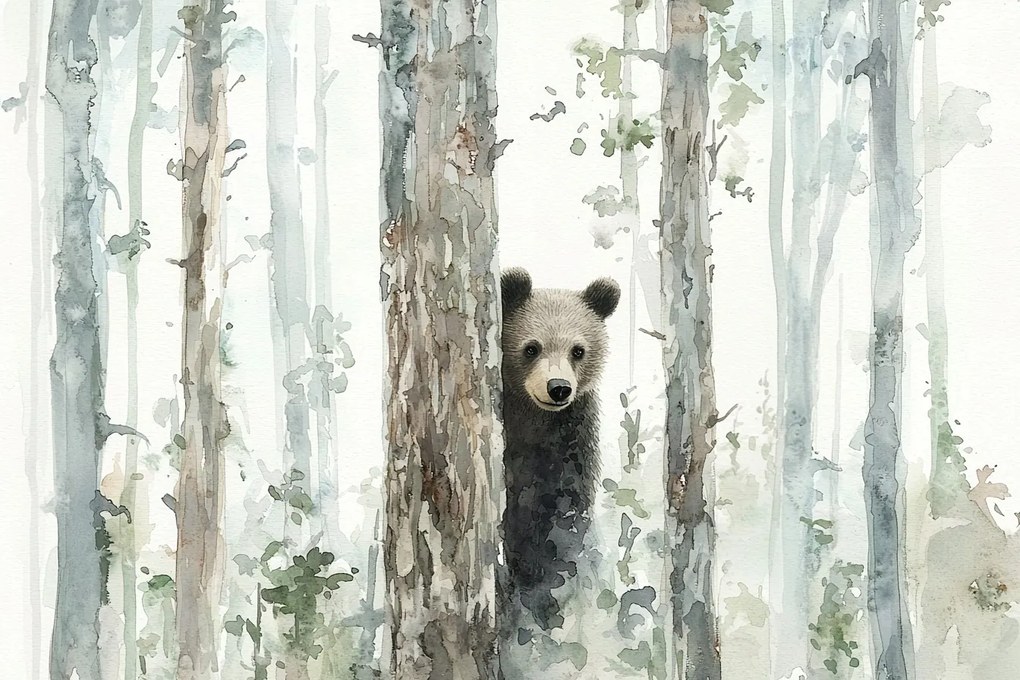 Fotótapéta Flizelina Gyerekek Erdő Fák Medve Mackó Játék 208x146 ragasztó