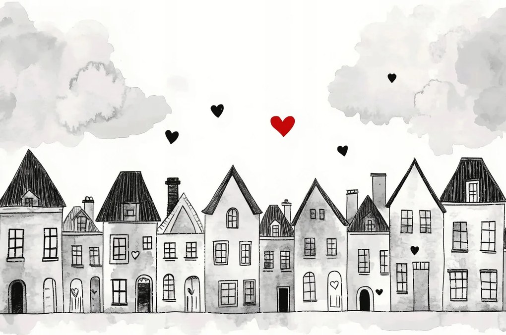 Fotótapéta Flizelina Gyerekek Rajz Város Házikó Szív 416x290 ragasztó