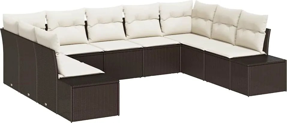 vidaXL Kerti Kanapé Szett párnával 9 pcs Barna és Krém Polyrattan