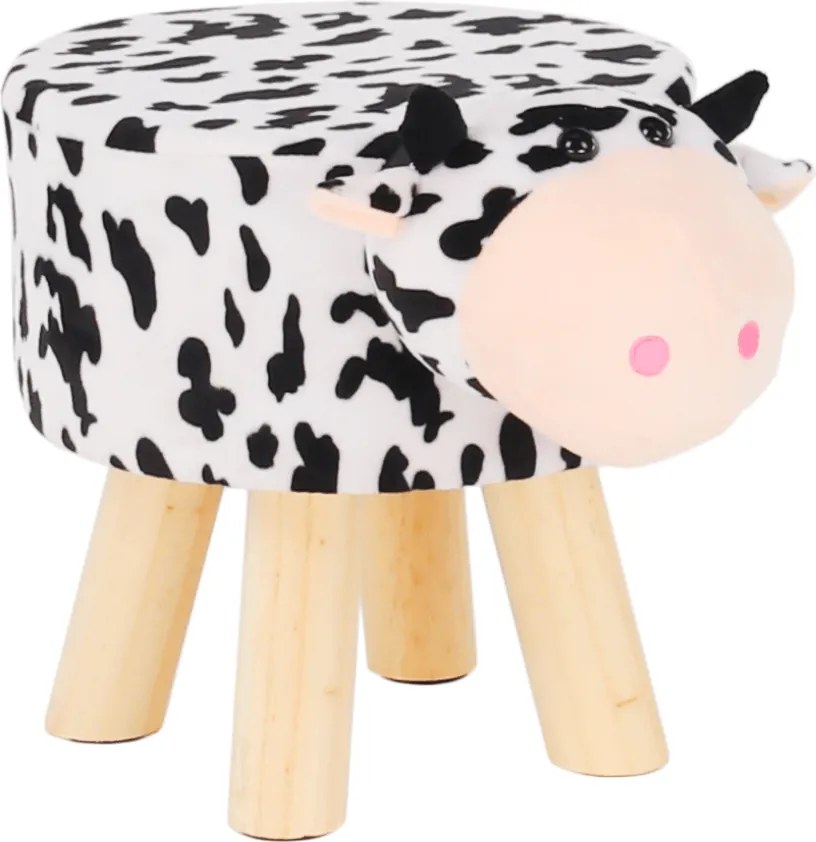Puff kistehén alakban, Velvet anyag fehér/fekete/natúr, MOLLY