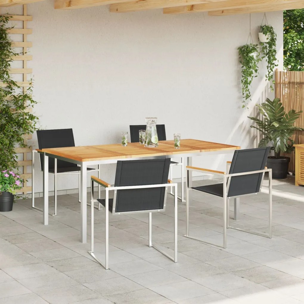5 Részes Kerti Étkező Szett Tömör Fa Tík, Kültéri Étkező Asztal 180x90x75 cm Tömör Fa Tík