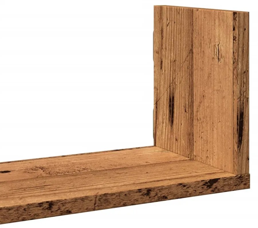 3 db antik fa színű szerelt fa fali polc 58 x 18 x 18 cm