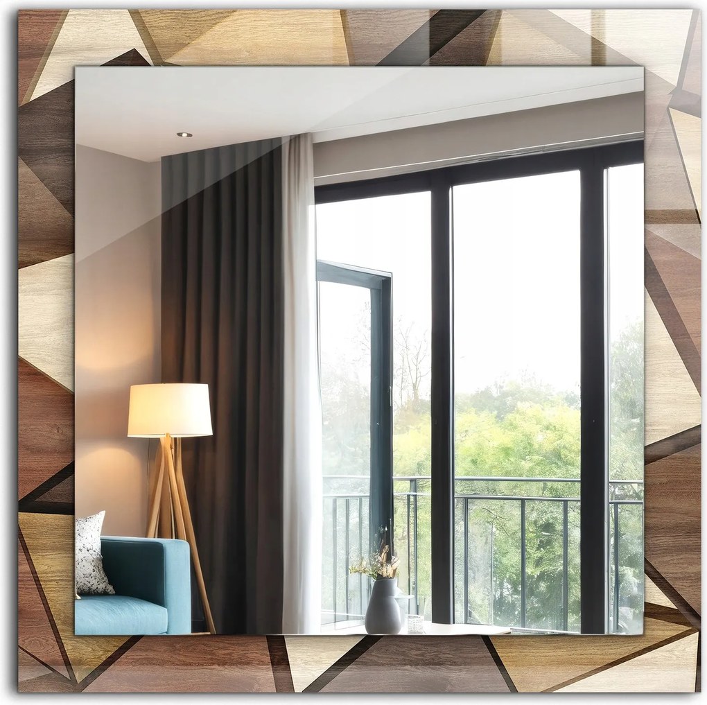 Falra akasztható dekoratív tükör Fa geometrikus minták 60x60 cm