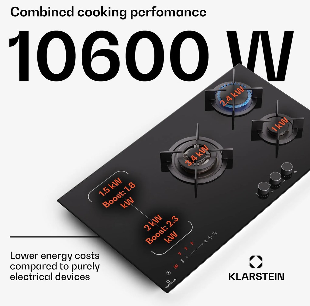 Klarstein MultiChef 5 Wok, indukciós és gáz tűzhely, 5 főzőzóna, 3 gázégő, 2 indukciós főzőlap, FlexZone