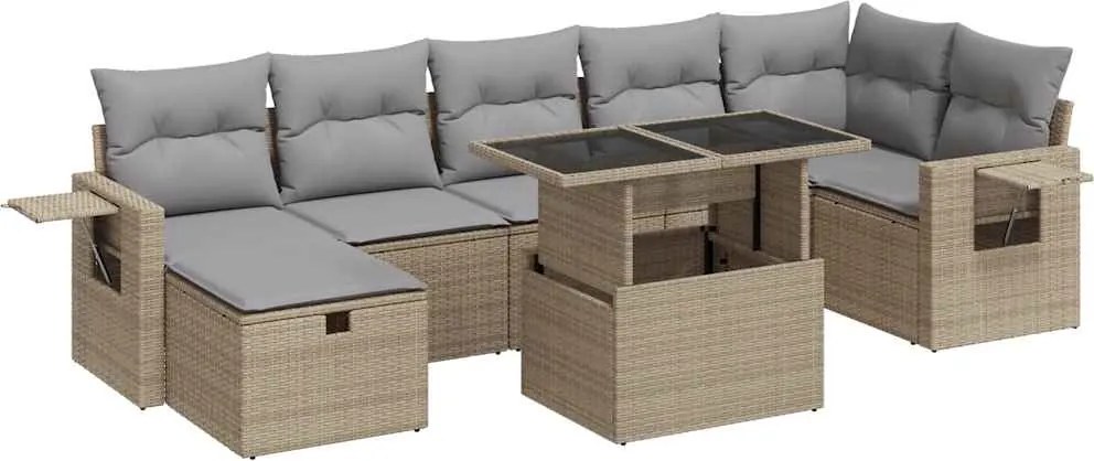 vidaXL 8 részes bézs polyrattan kerti ülőgarnitúra párnával