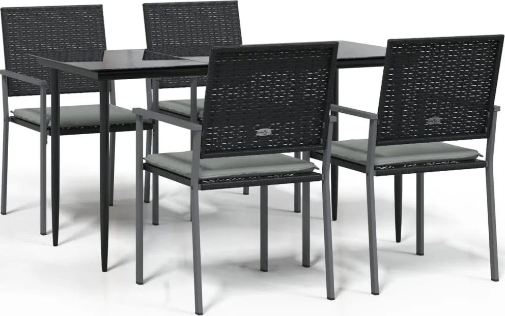 vidaXL 5 részes polyrattan és acél kerti étkezőgarnitúra párnával