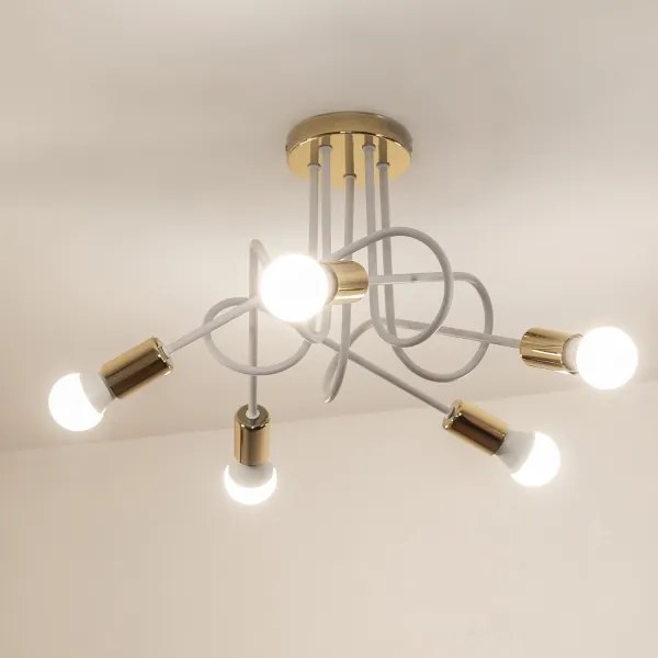 Felületre szerelhető OXFORD csillár 5xE27/15W/230V, arany/fehér