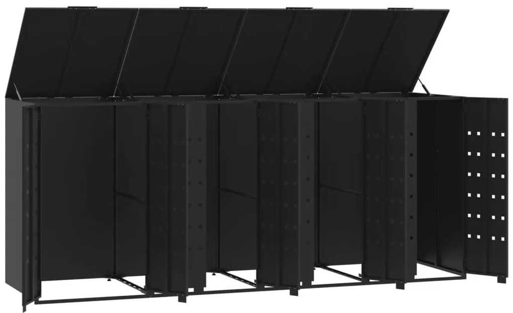 fekete acél kerekes tároló 4 szemeteskukához 276 x 79 x 117 cm
