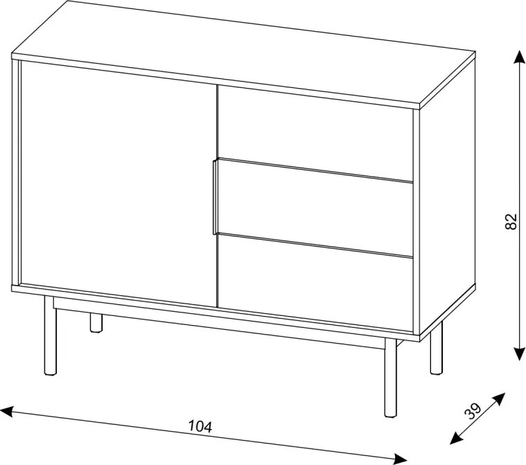 Komód 104 cm 1 ajtóval és 3 fiókkal fekete színben arany fogantyúkkal – VIVA VI03