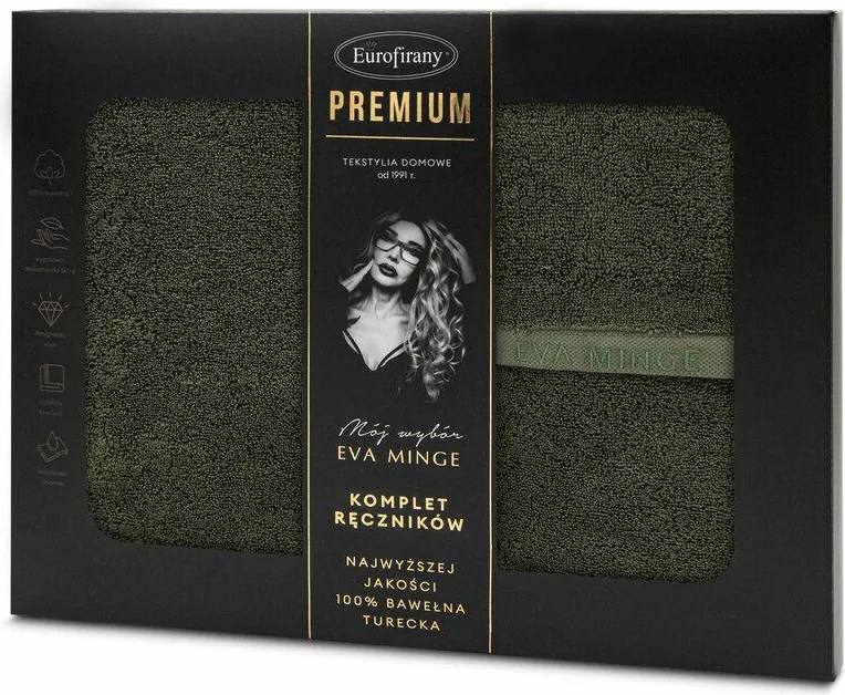 Törölköző szett dobozban 3db-os Venus olíva sötét 550 g/m2 Eva Minge