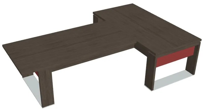 Verno+ S asztal 200 x 300 cm, kiegészítő íróasztallal, antracit tölgy / piros