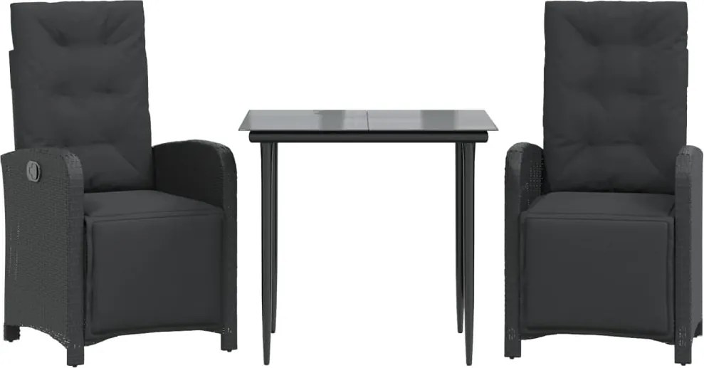 vidaXL 3 részes fekete polyrattan bisztrógarnitúra párnával