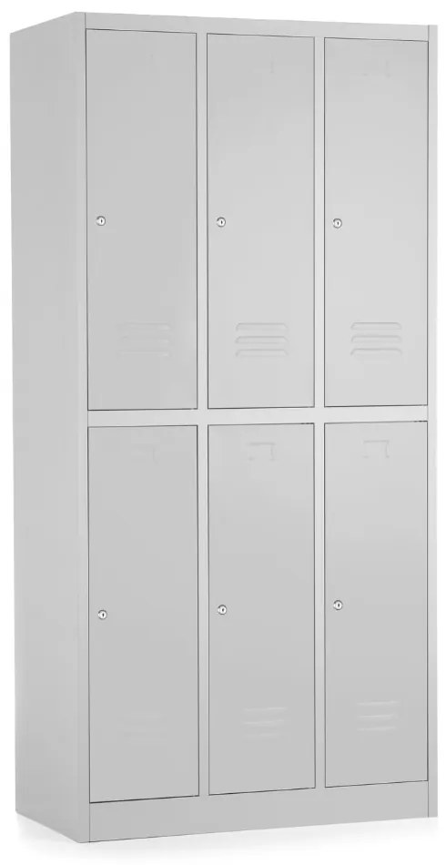 Fém szekrény - 6 doboz, 90 x 45 x 185 cm, hengerzár, szürke - ral 7035