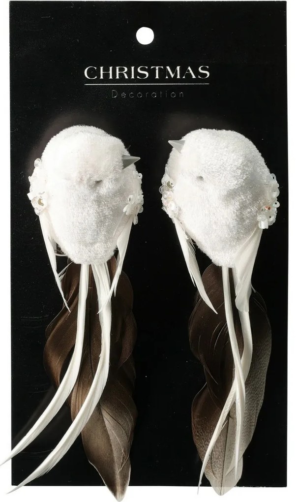 Karácsonyi díszek szett Ptáček, fehér, 14x4x4cm, klipszel, 2 DB-os szett