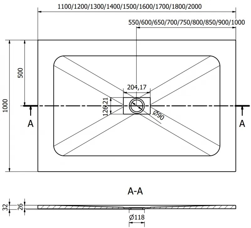 Mexen Hugo, téglalap alakú zuhanytálca SMC 200 x 100 cm, fekete, fekete huzat, 42701020-B