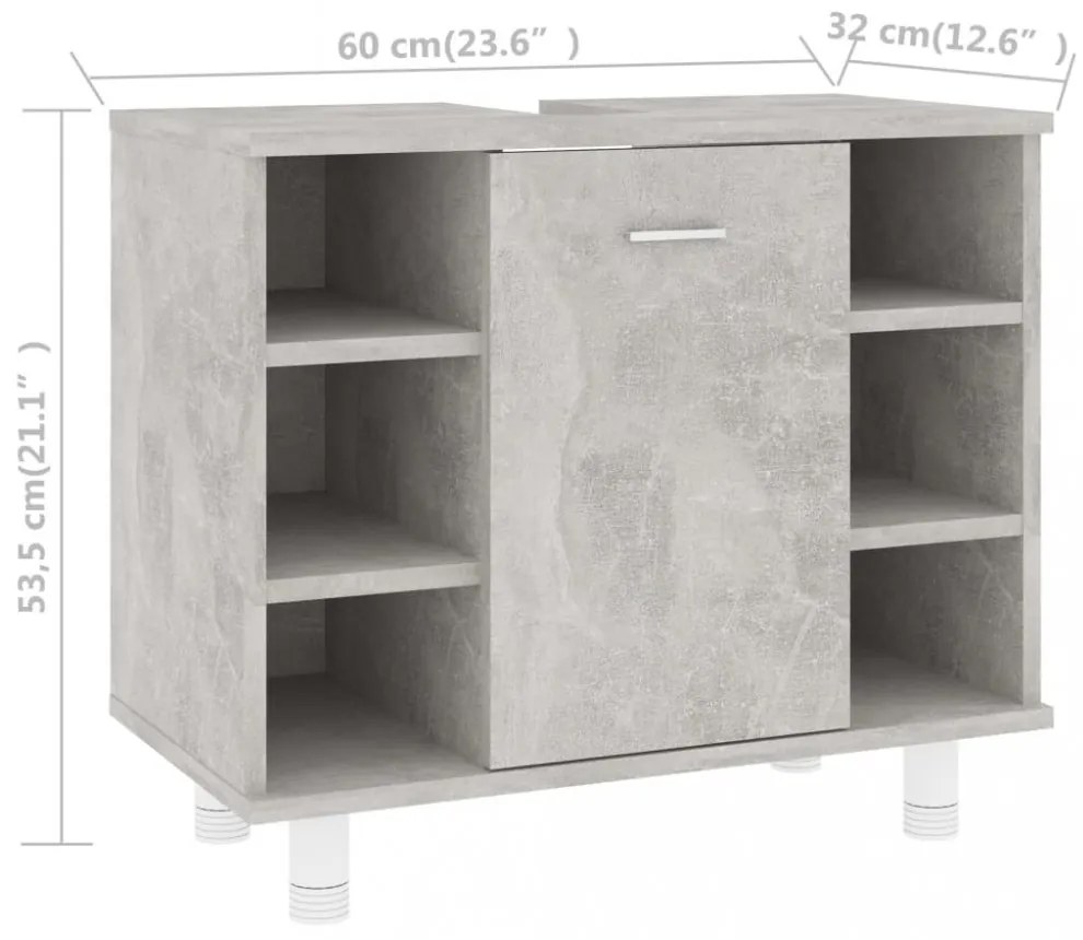 betonszürke szerelt fa fürdőszobaszekrény 60 x 32 x 53,5 cm