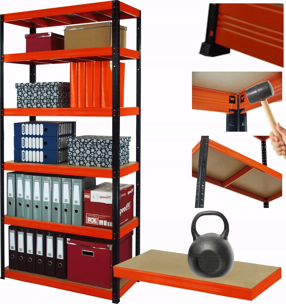 Műhelypolc fém állvány Helios 196x75x30cm 6Px175kg Erős Lengyel