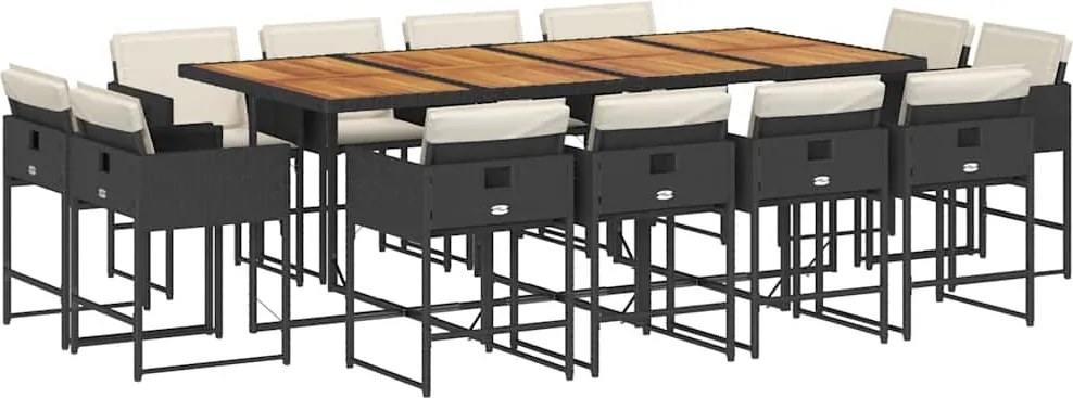 vidaXL 13 részes fekete polyrattan kerti ülőgarnitúra párnákkal