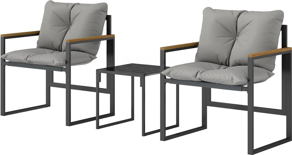 Outsunny 3 részes bistro szett 2 személyre – fém váz, párnázott székek és kisasztal | Aosom