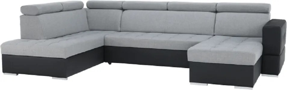 ASTO Összecsukható kanapé, fekete textil bőr / világosszürke anyagból
