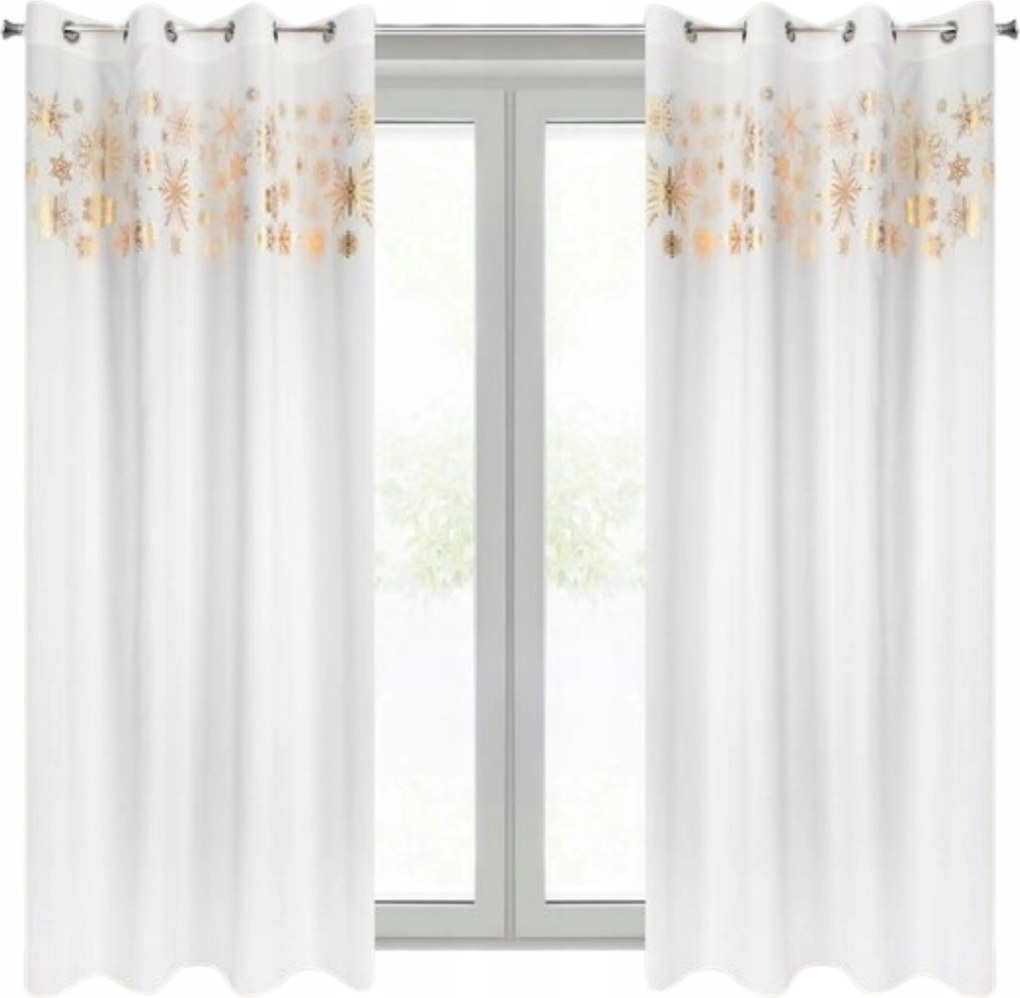 Függöny Kész karácsonyi Welwet fehér arany nyomott mintás Astra 140x250 átlós