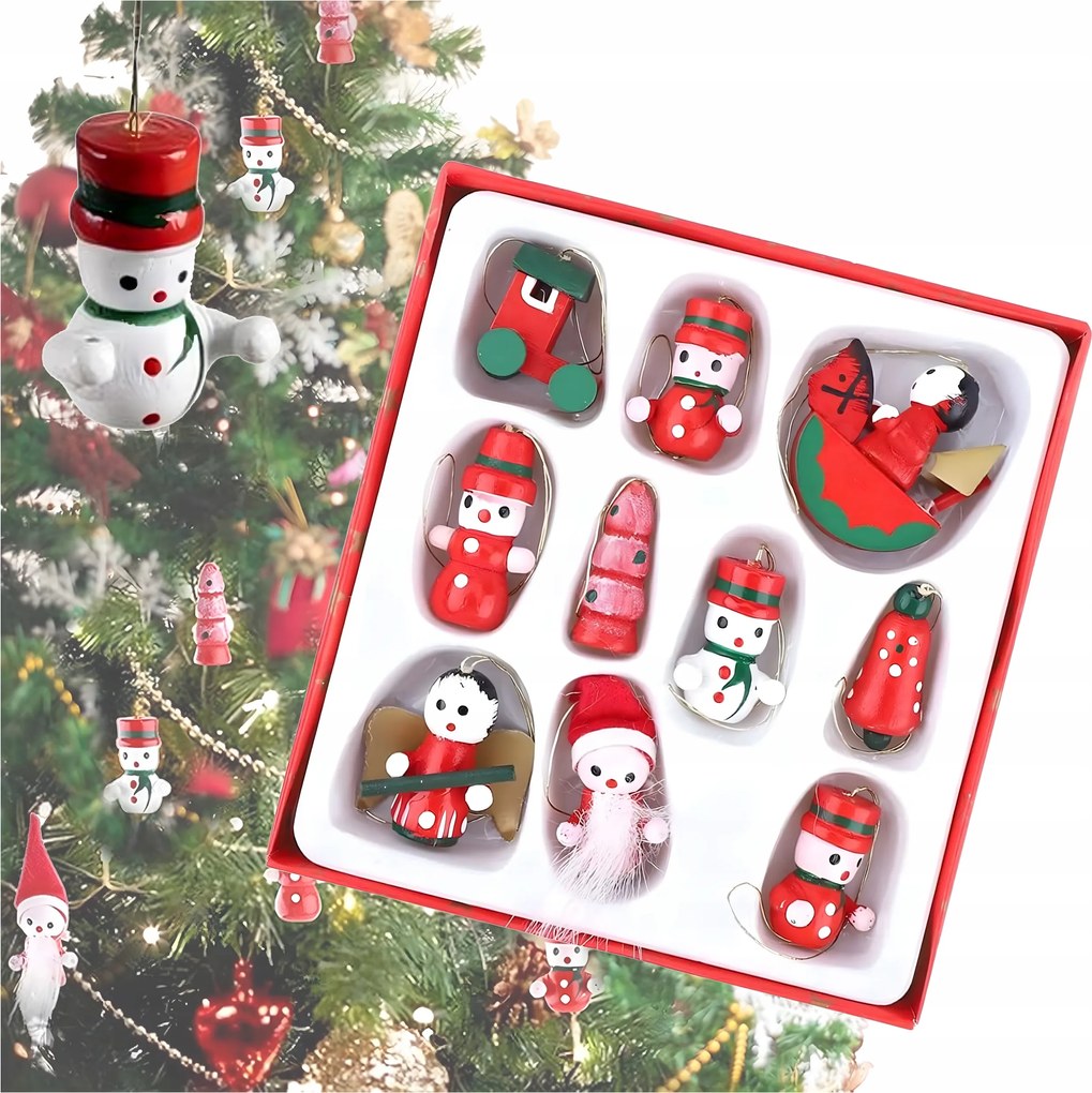 Fa karácsonyfadísz gömbök, karácsonyi díszek, karácsonyfára, 10 db