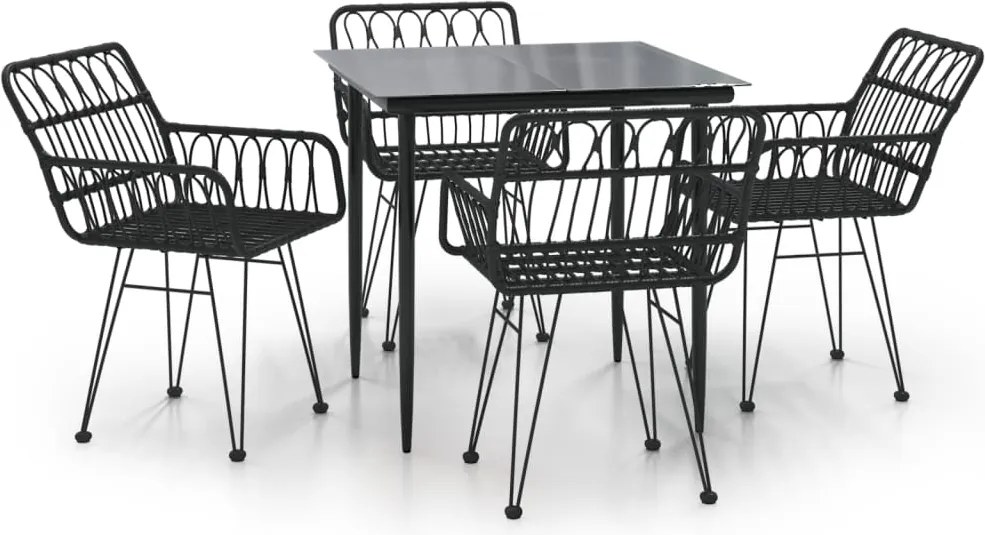 vidaXL 5 részes fekete polyrattan kerti étkezőgarnitúra