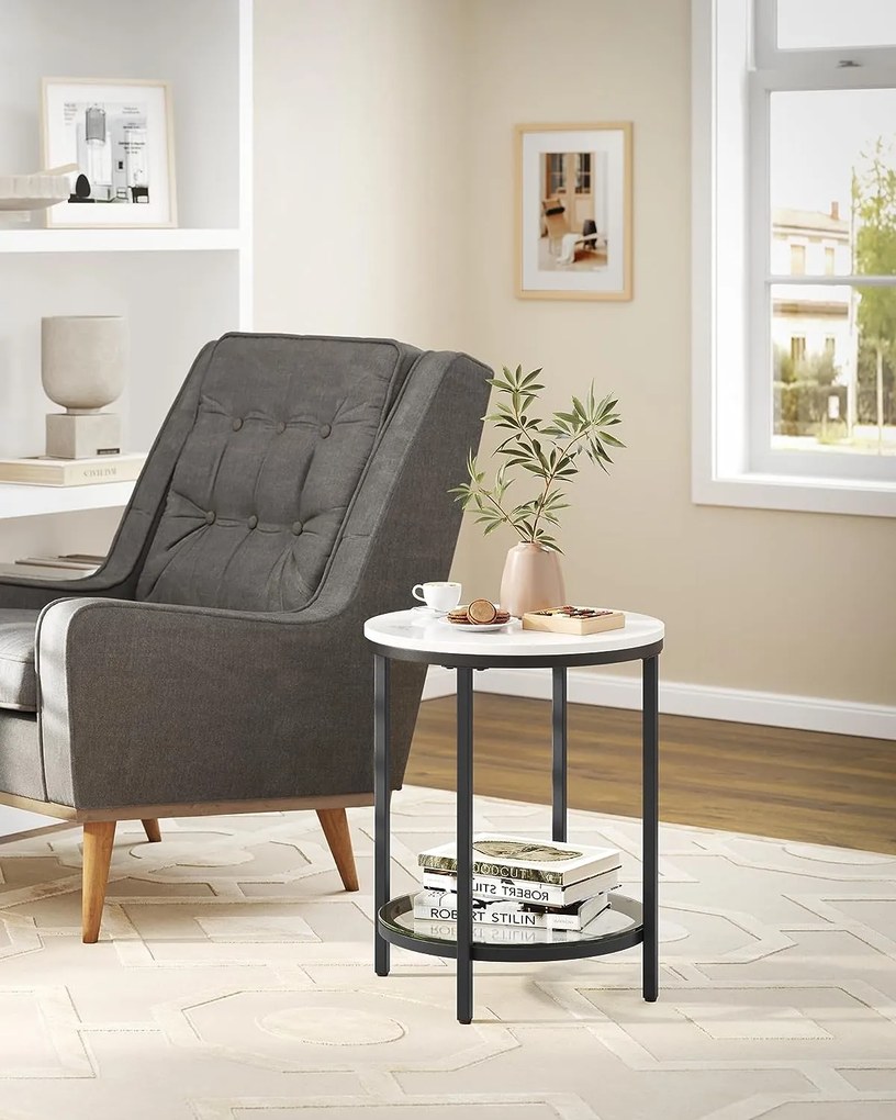 ERIC márvány mintás dohányzóasztal, 45x55cm, fekete/fehér Vasagle