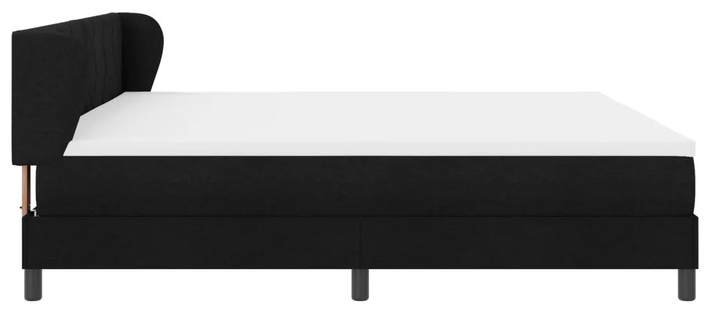 Fekete Box Spring Ágy Mattal, 200x200 cm, Szövet
