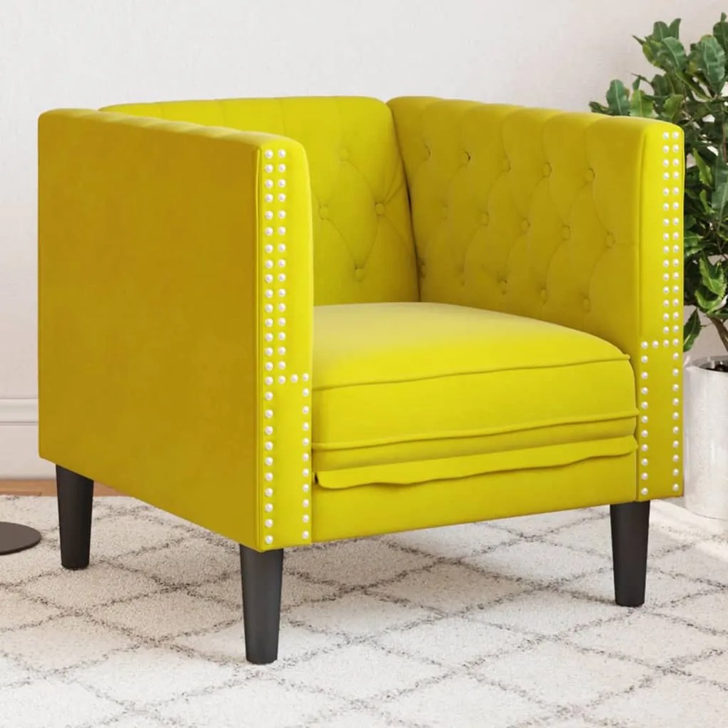 sárga bársony Chesterfield kanapéfotel