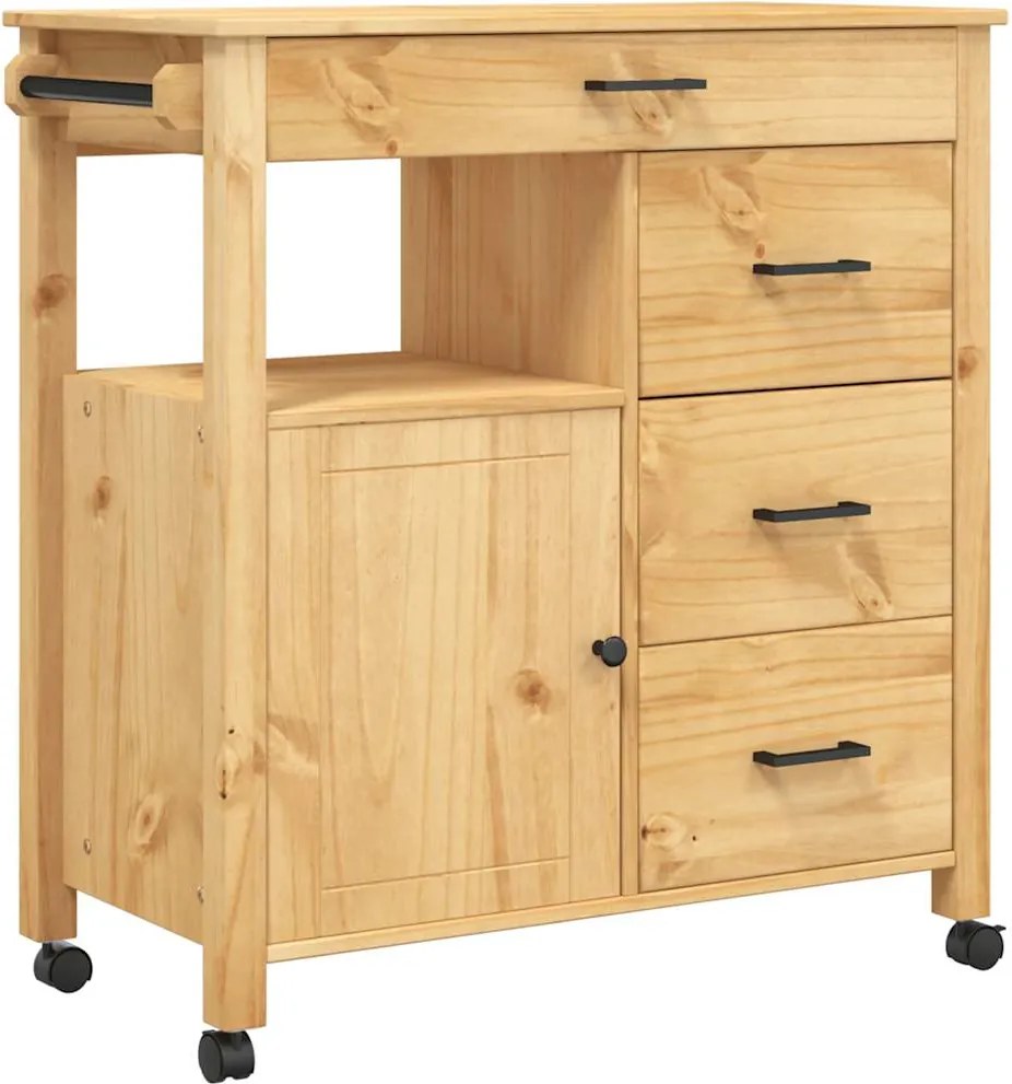 vidaXL MONZA tömör fenyőfa konyhai kocsi 84 x 40 x 88,5 cm