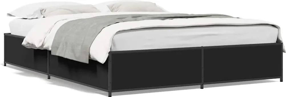 vidaXL fekete szerelt fa és fém ágykeret 120 x 190 cm