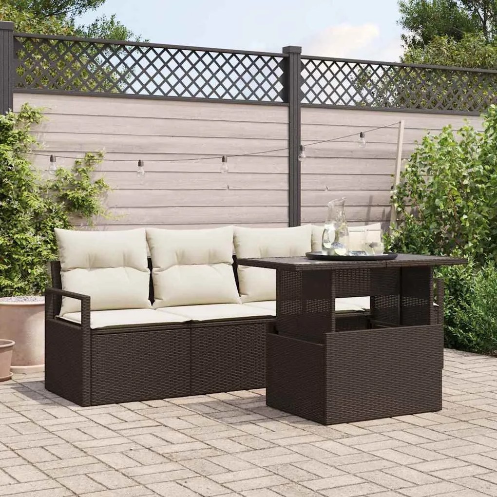 Kerti Kanapé Szett tárolóval 5 pcs Barna Poli rattan