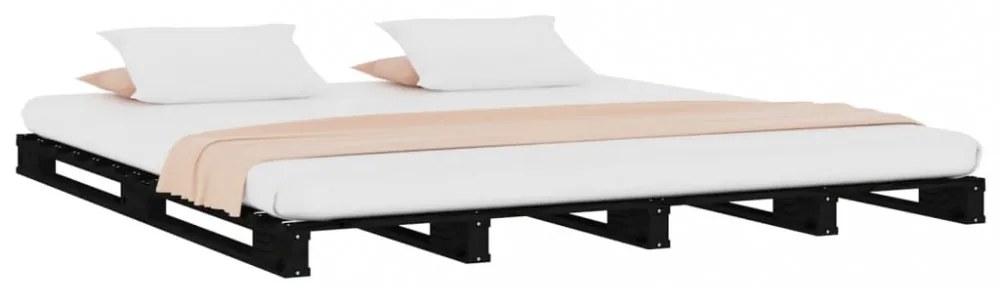 fekete tömör fenyőfa raklapágy 135 x 190 cm (Double)