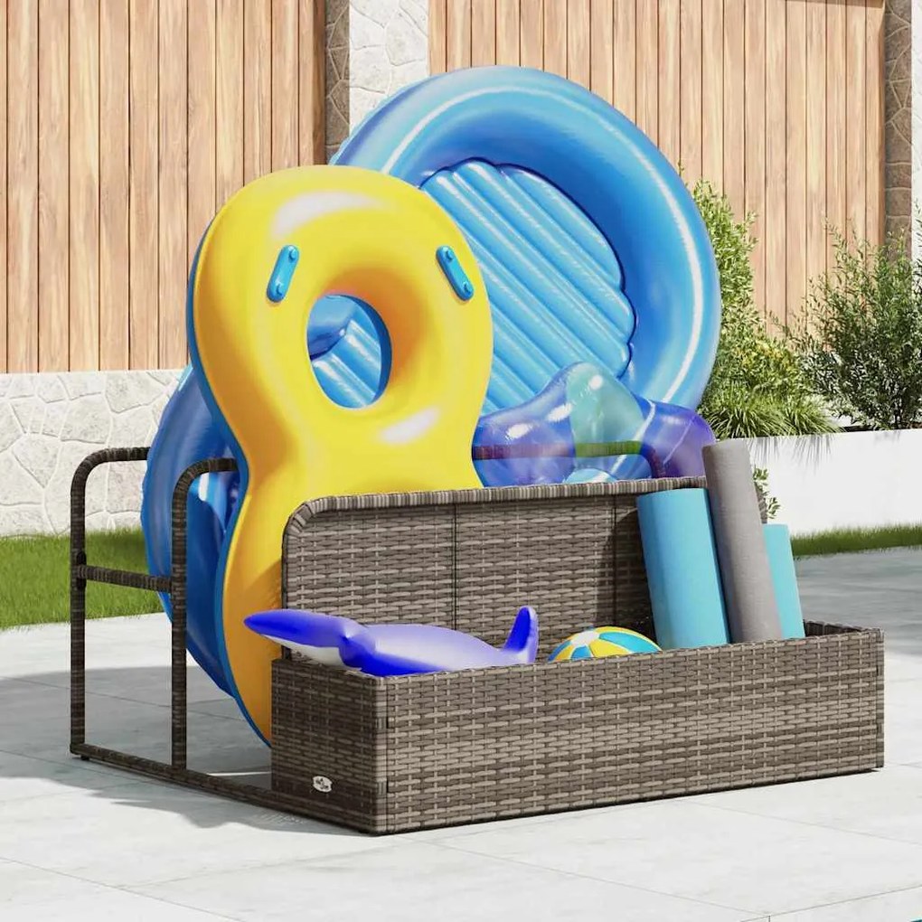 szürke polyrattan medence melletti úszótároló 110x100x57 cm
