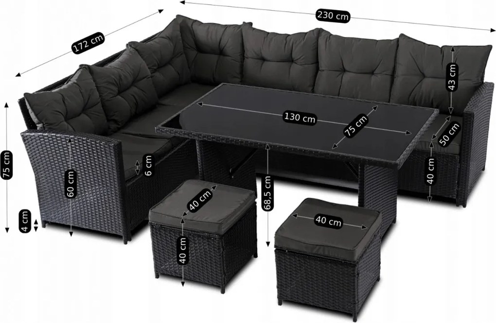 Kerti ülőgarnitúra szett Fekete/Sötétszürke színben. DALLAS