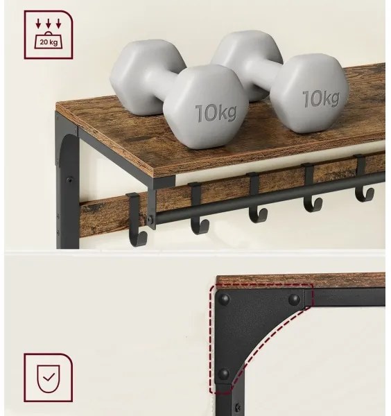 NATE falra szerelhető fogas polccal, barna/fekete