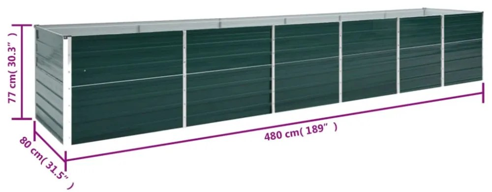 zöld horganyzott acél kerti magaságyás 480 x 80 x 77 cm
