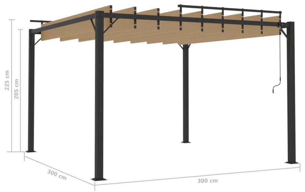 tópszínű szövet és alumínium pavilon lamellás tetővel 3 x 3 m