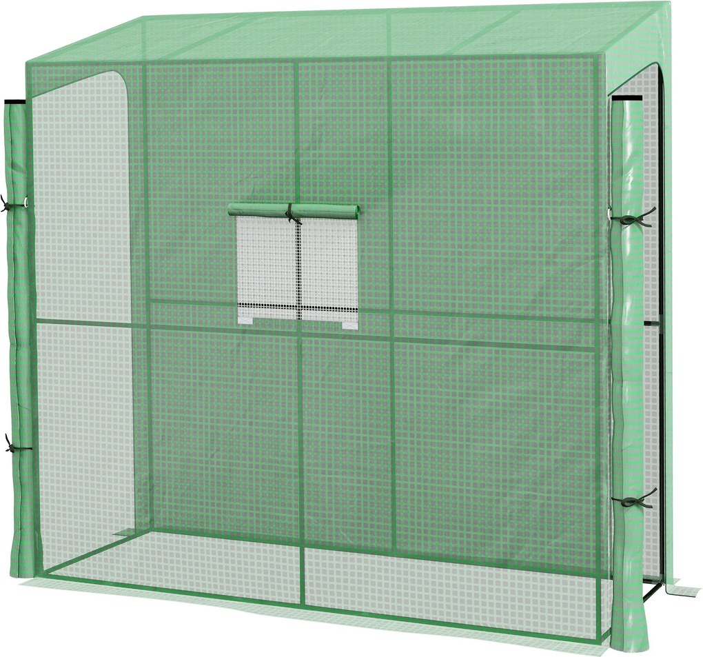 Outsunny Film Üvegház, Üvegház Két Ajtóval, Szélálló Paradicsomház Oldalsó Ablakkal, UV Védelem a Kerthez, PE, Zöld, 200 x 80 x 200 cm | Aosom