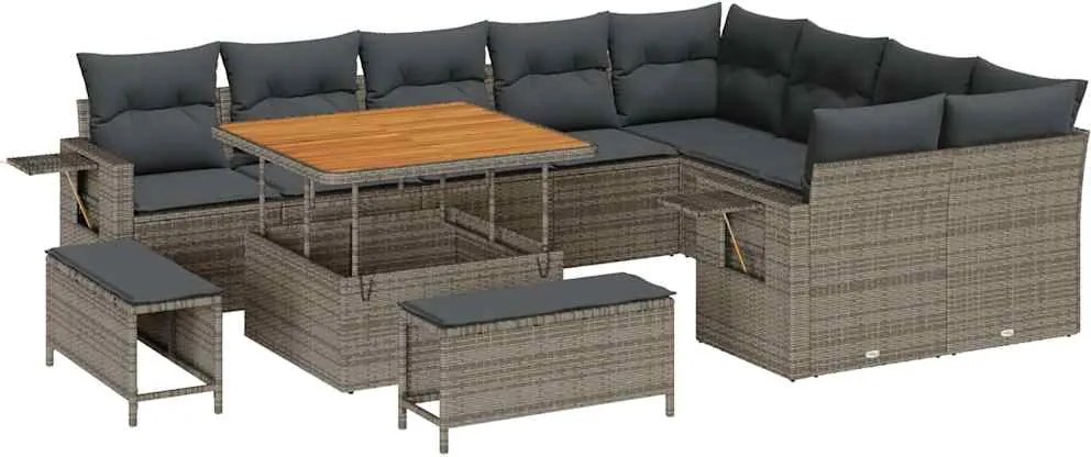 vidaXL Kerti Kanapé Szett párnával 12 pcs Szürke polirattan