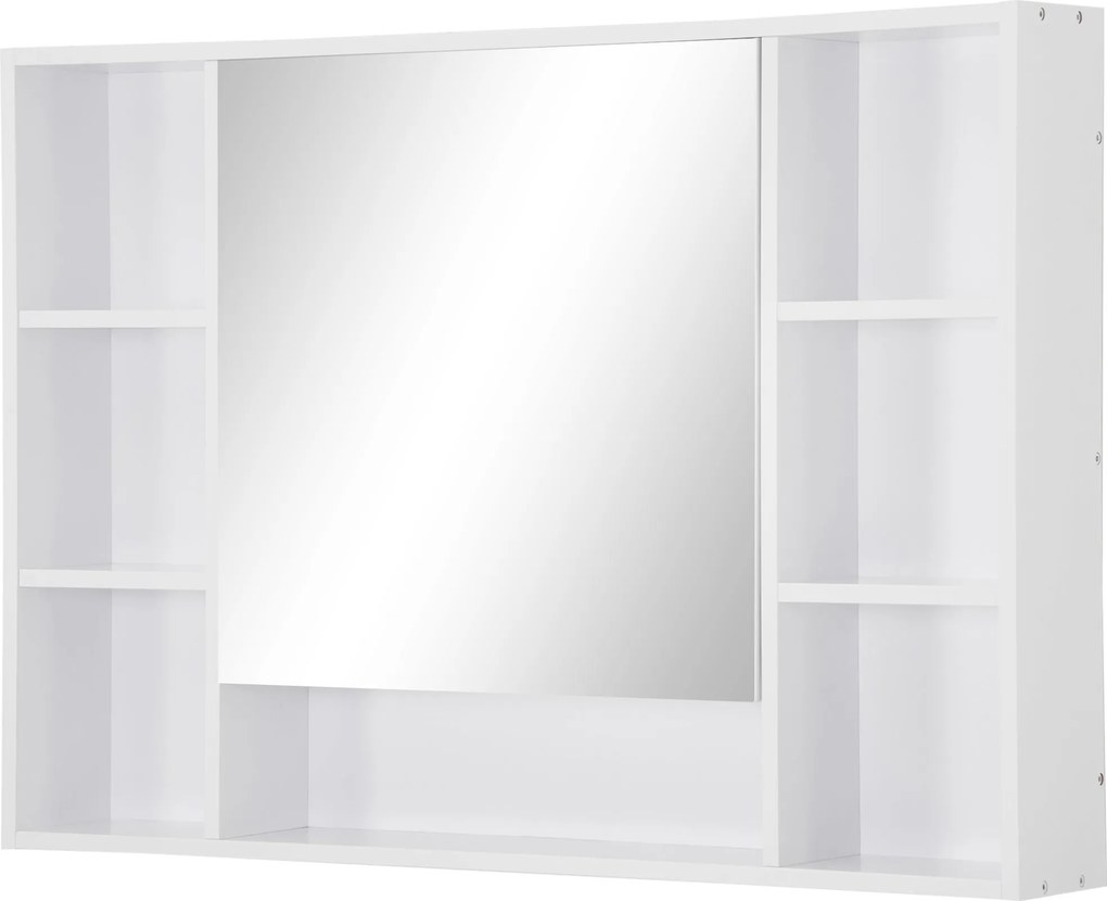 kleankin Fürdőszobai Tükör Nyitott Polcokkal és Tükörajtóval, Helytakarékos Fehér Fürdőszobaszekrény, 100x15x70cm | Aosom