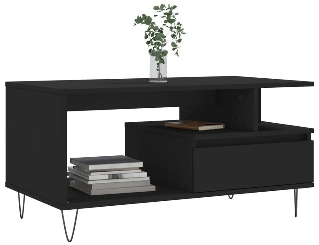 Fekete szerelt fa dohányzóasztal 90 x 49 x 45 cm