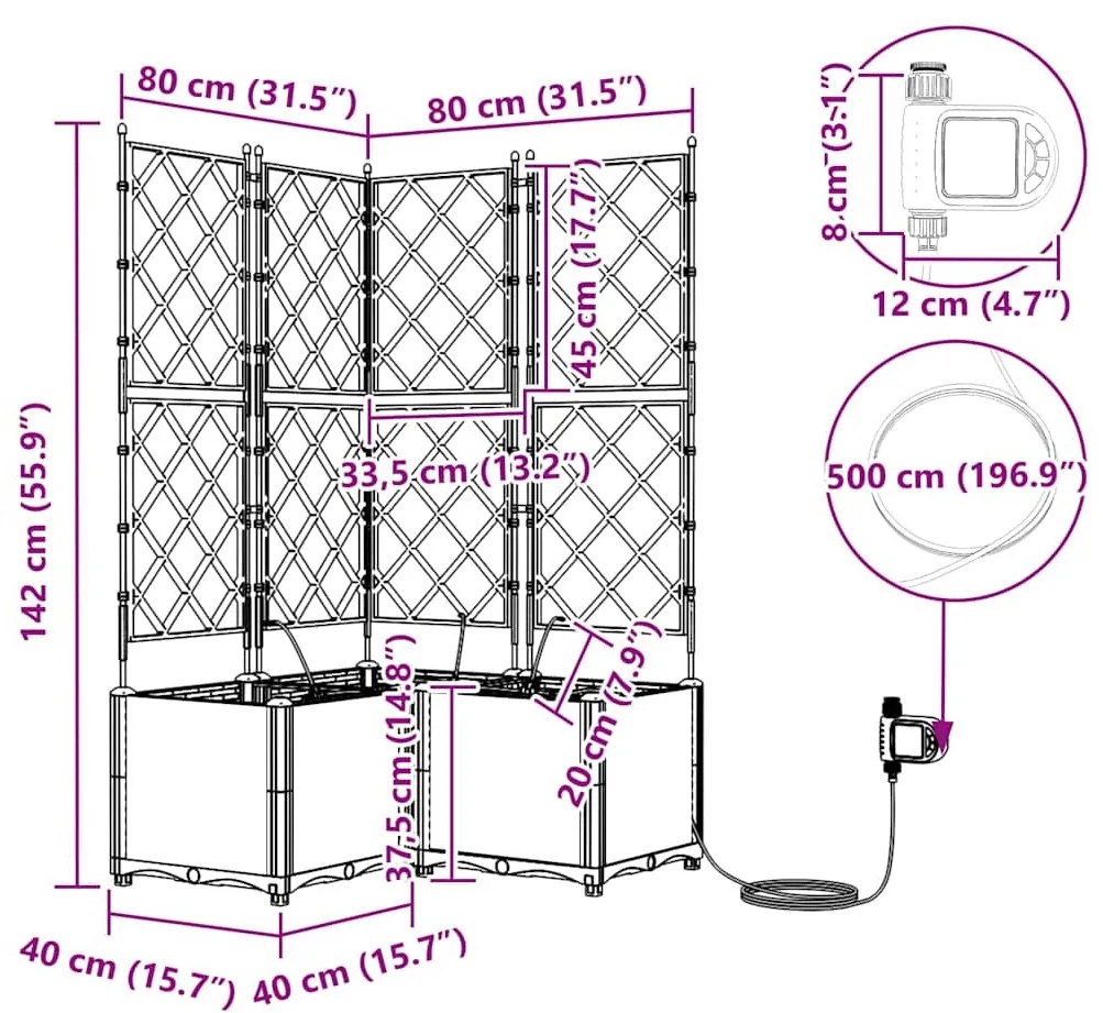 Kerti ültetők Világosszürke 80 x 80 x 142 cm Acél