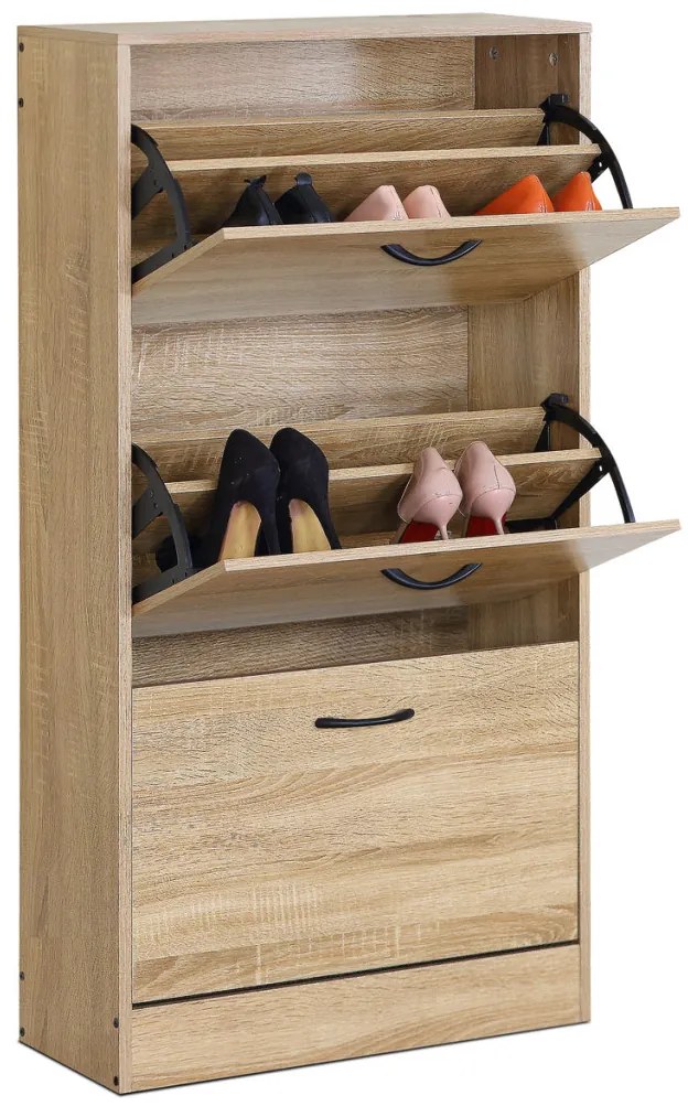 Cipősszekrény, 3 rekeszes, tölgy dekor, MDF