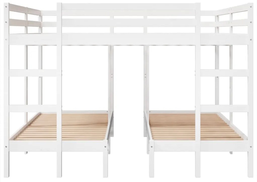 fehér tömör fenyőfa tripla emeletes ágykeret 200x200/80x200 cm