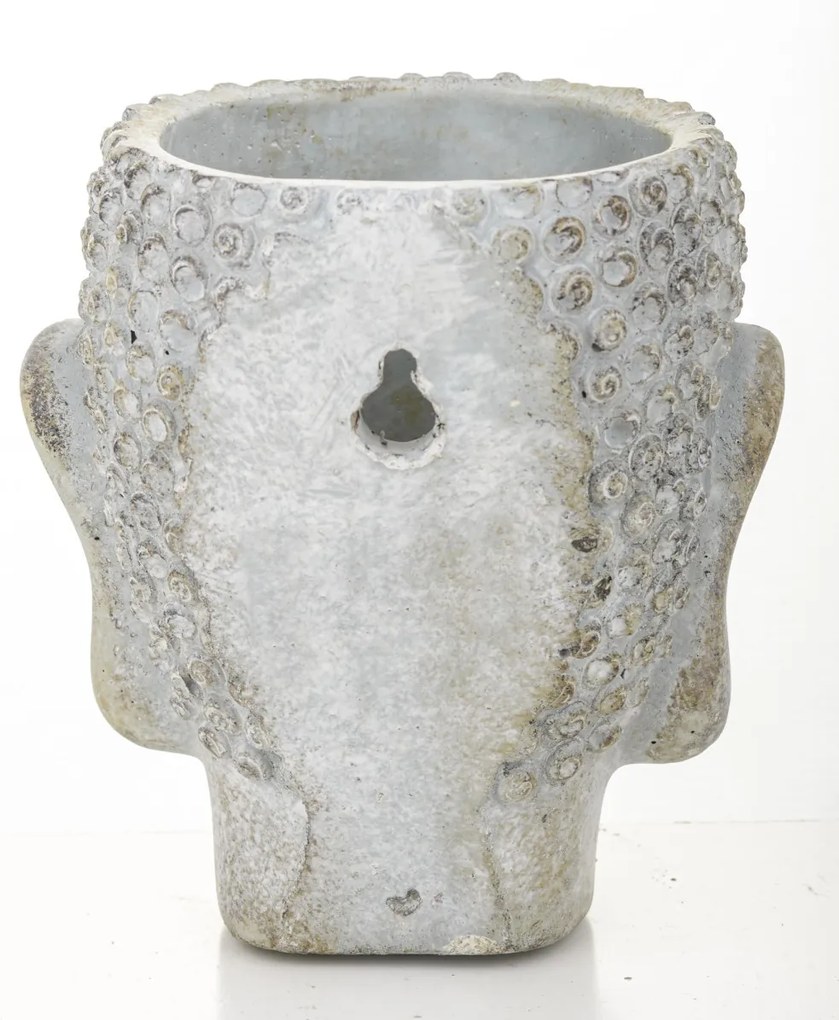 Cyrus design kerek buddha arcot ábrázoló szürke cement virágtartó váza 13,5x12x11cm