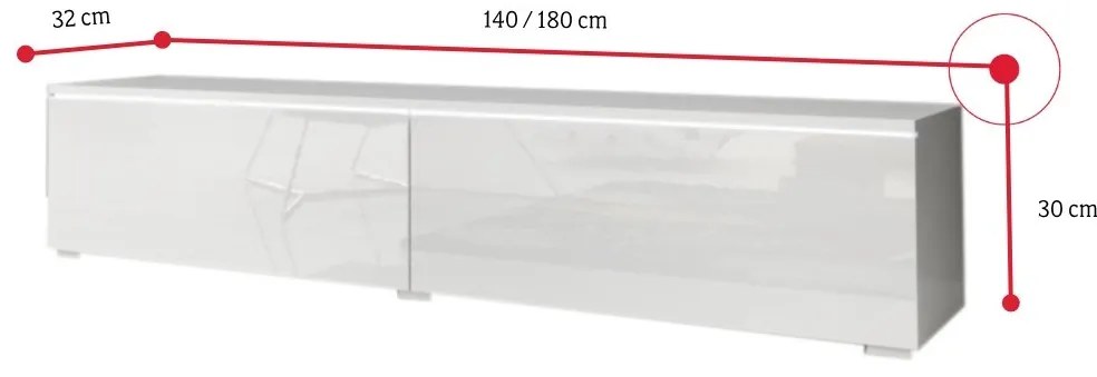 MENDES D 140 TV asztal, 140x30x32, fehér/fehér fényes